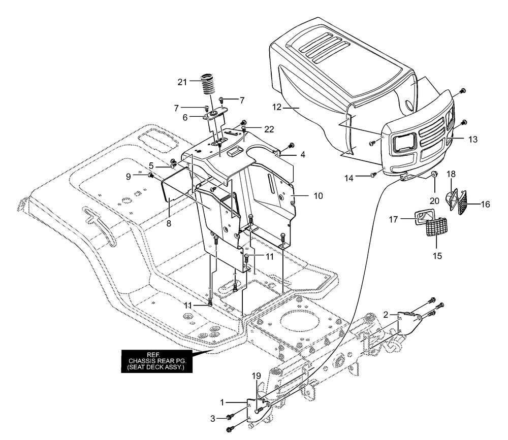 Chassis And Hood Assembly Diagram and Parts List for 40373X68A 2001 Briggs and Stratton Lawn Tractor
